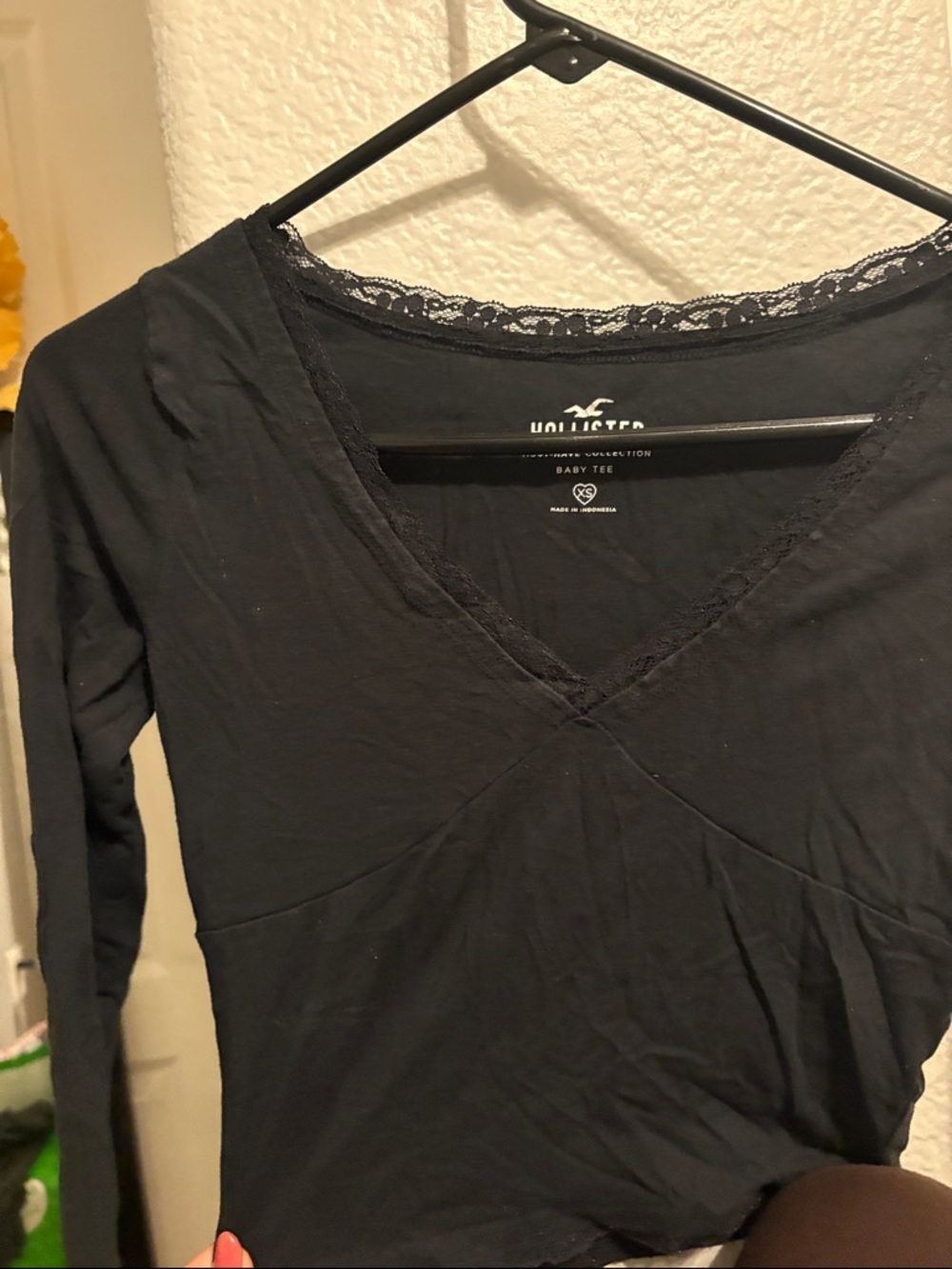 Hollister Black Lace-Trim Long Sleeve Top